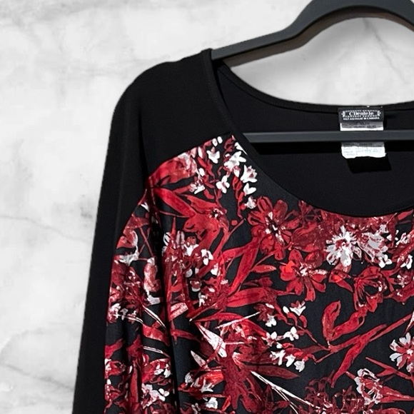 Clientele Vintage Red/Black/White Floral Print Top sz XL - Picture 5 of 12